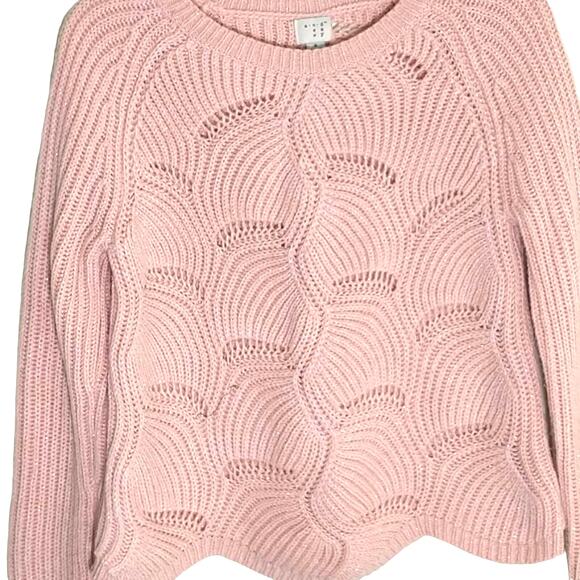 A new day Scalloped Seashell Sweater Women's S Pink Metallic Long Sleeve Knit - Picture 7 of 10